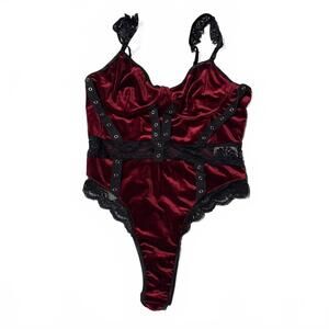 Goth Red Velvet Vampy Lingerie Bodysuit, EUC, Large